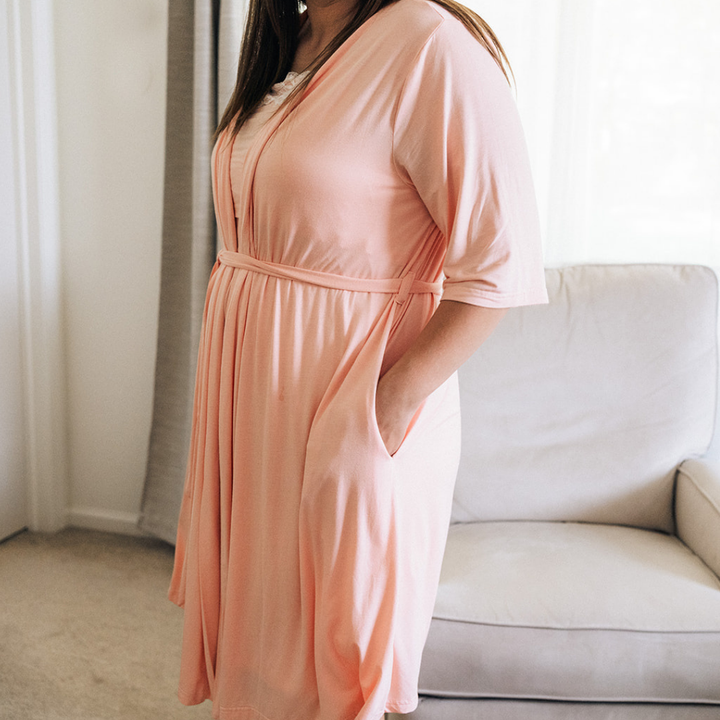 Blush Pink Maternity Delivery Gown & Floral Swaddle