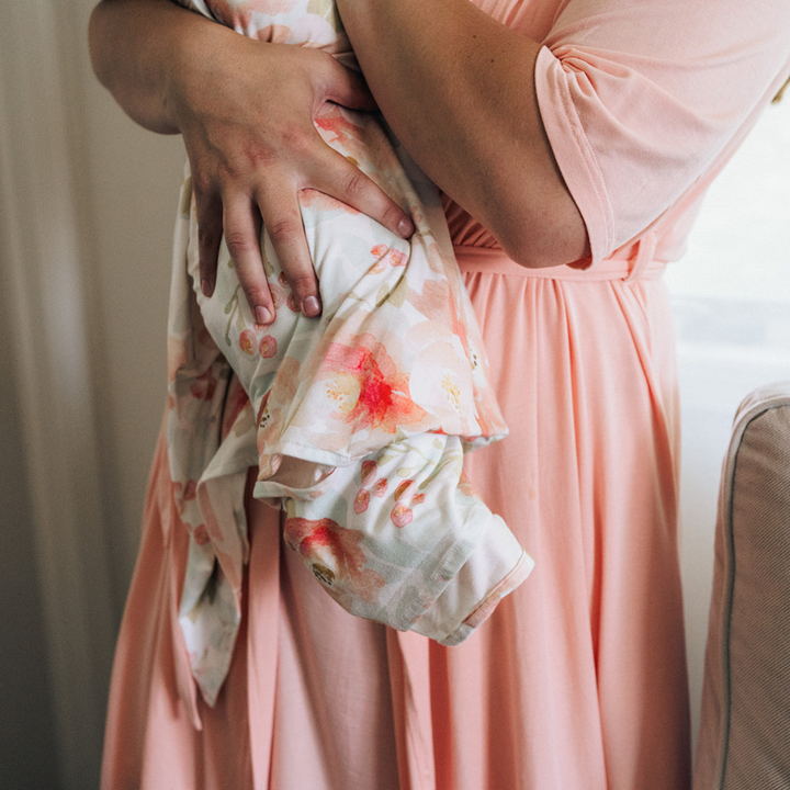 Blush Pink Maternity Delivery Gown & Floral Swaddle