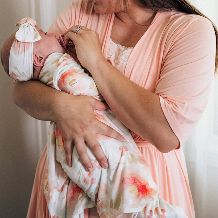 Blush Pink Maternity Delivery Gown & Floral Swaddle