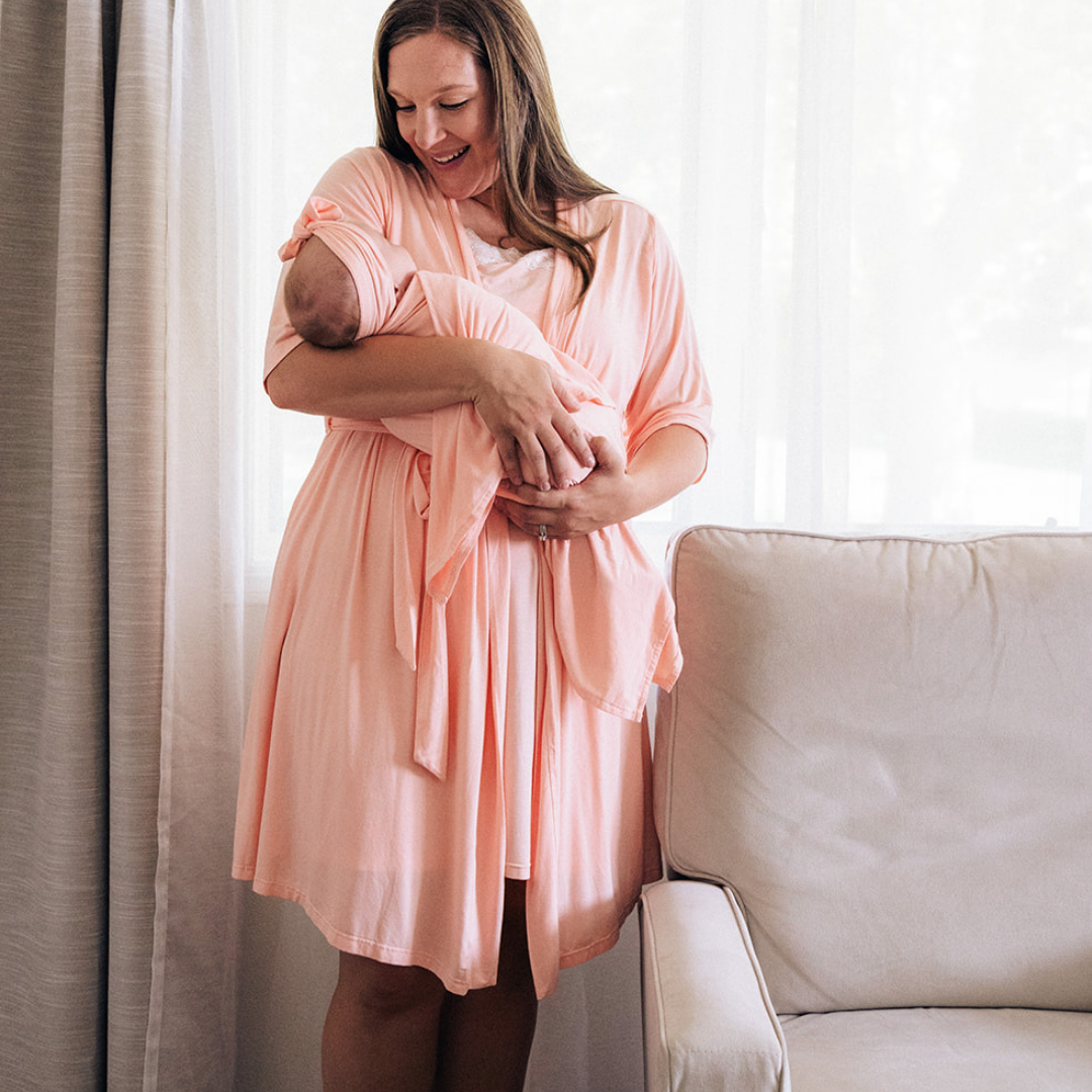 Blush Pink Maternity Delivery Gown & Matching Swaddle