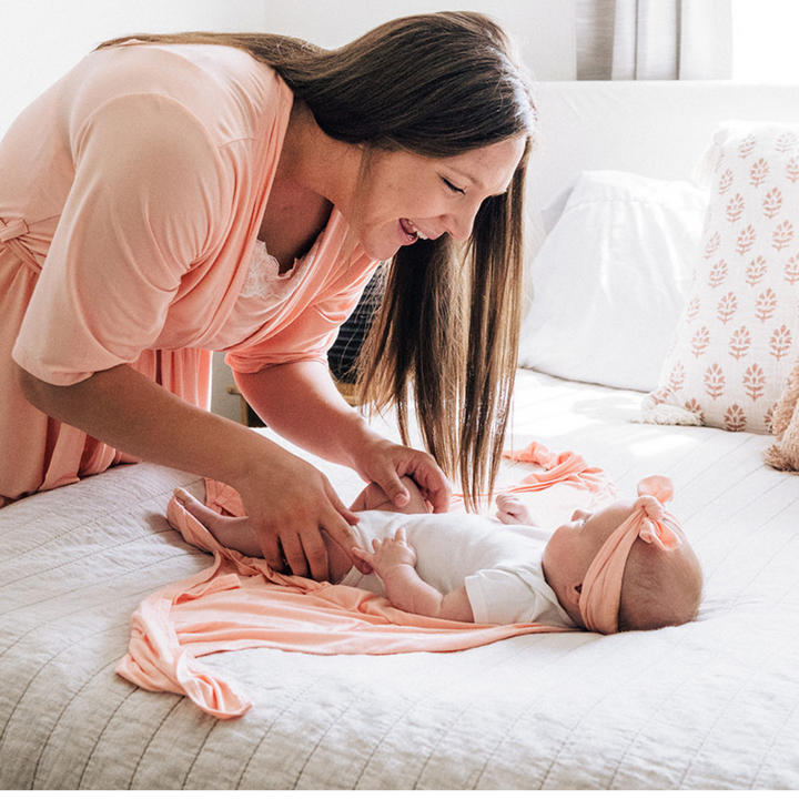 Blush Pink Maternity Delivery Gown & Floral Swaddle
