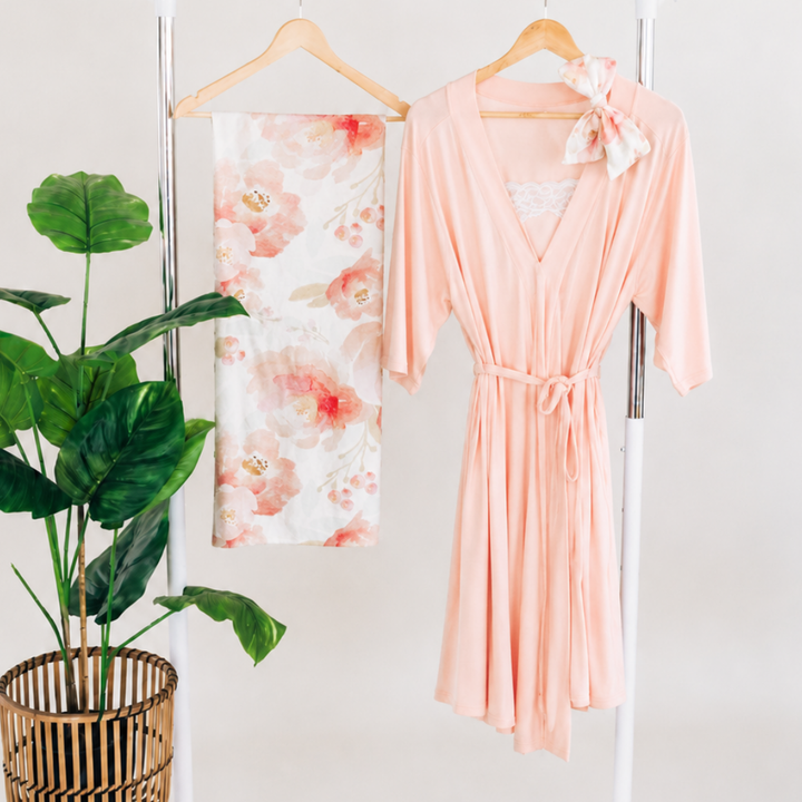 Blush Pink Maternity Delivery Gown & Floral Swaddle