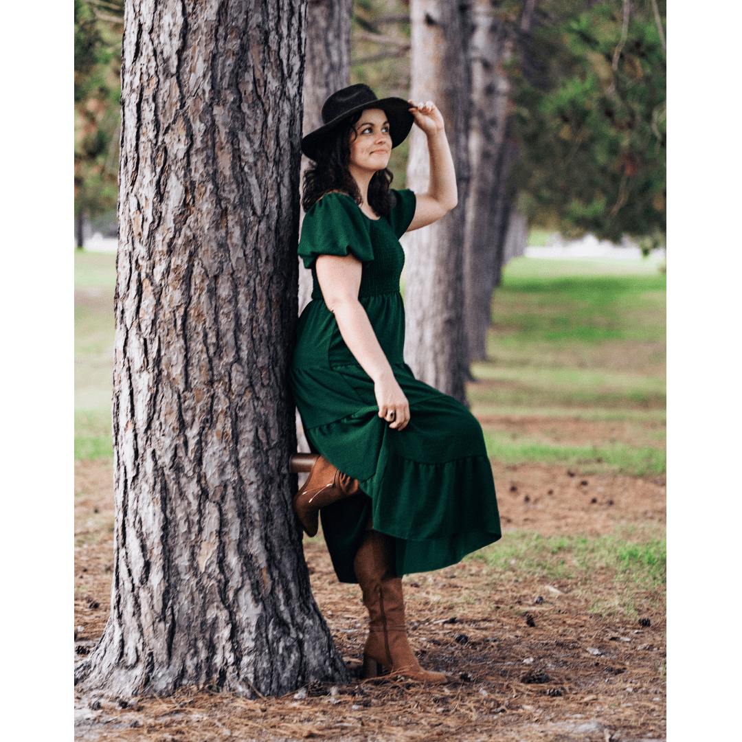 Puff Sleeve Green Maxi Dress - Women - HAHA MAMA Clothing
