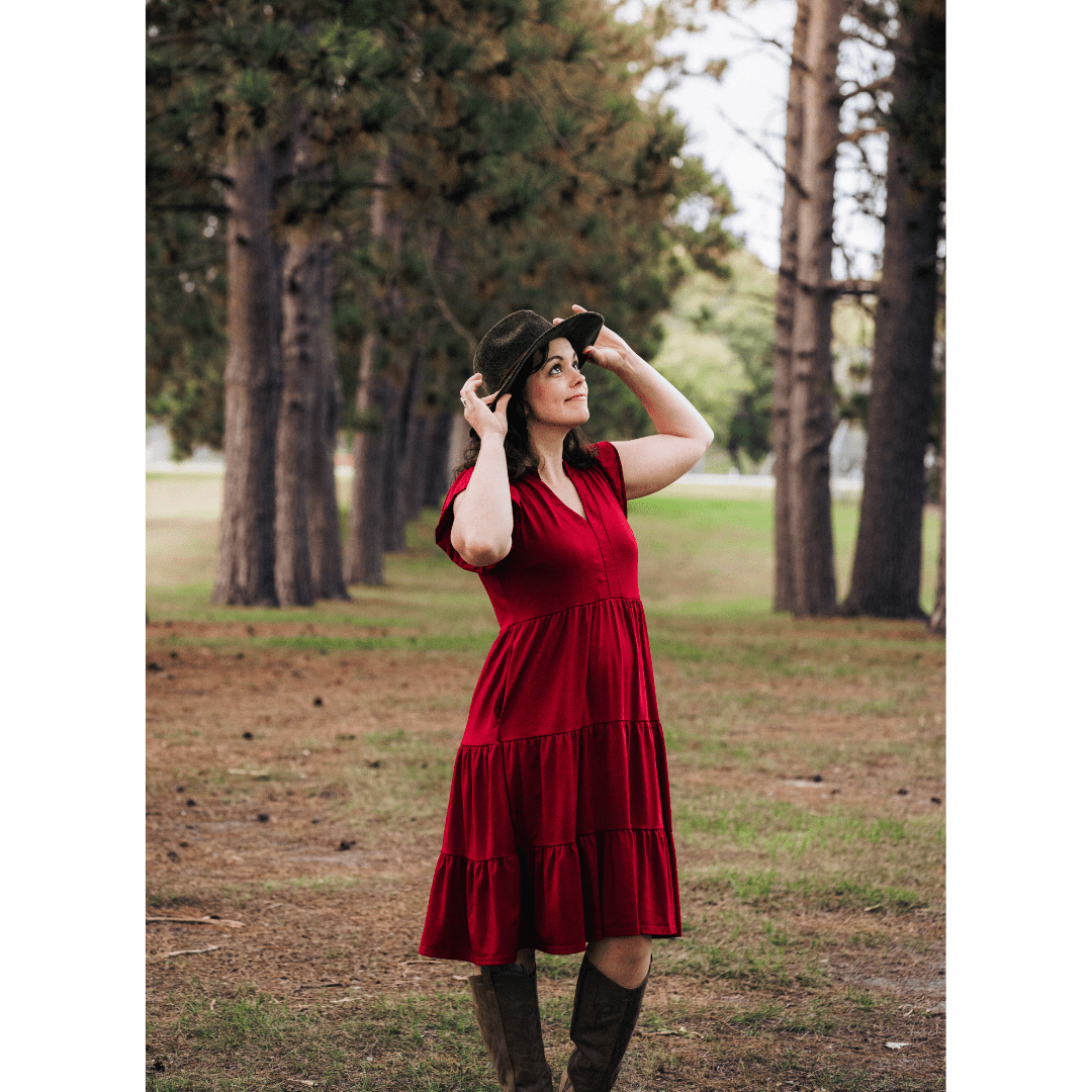 Scarlet Red Wine Knee-Length Dress - Women - HAHA MAMA Clothing