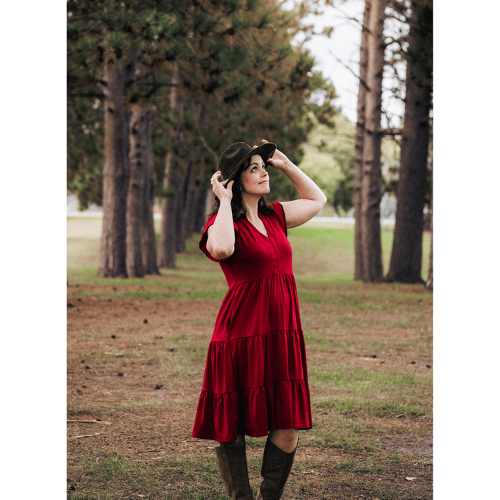 Scarlet Red Wine Knee-Length Dress - Women - HAHA MAMA Clothing