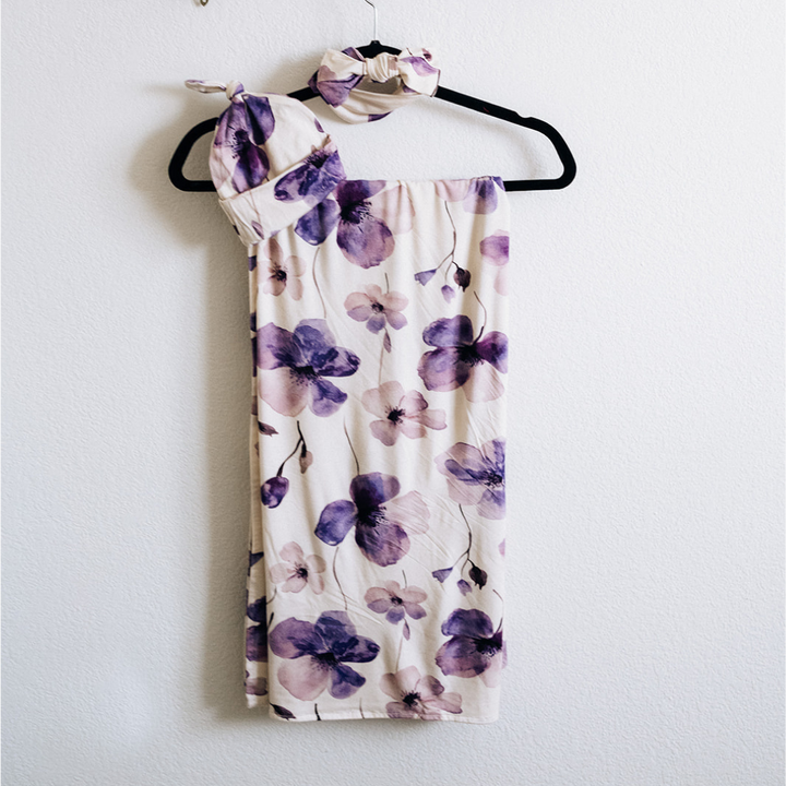 Deep Purple Maternity Delivery Gown & Floral Swaddle
