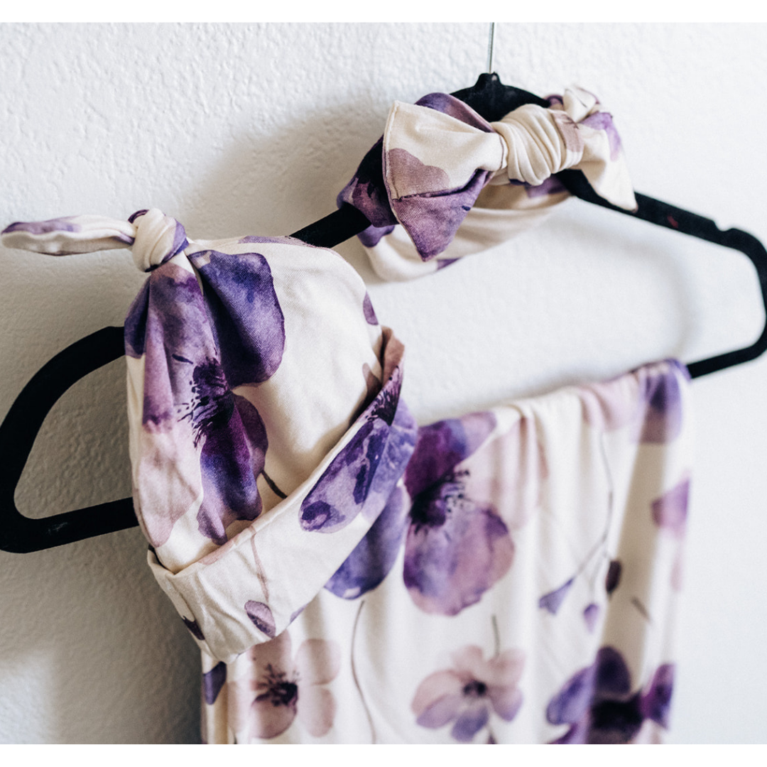 Deep Purple Maternity Delivery Gown & Floral Swaddle