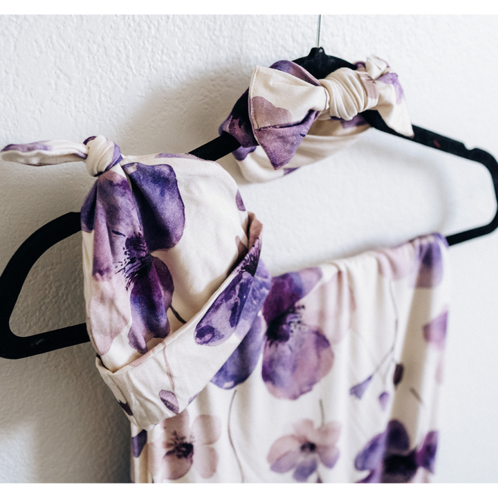 Deep Purple Maternity Delivery Gown & Floral Swaddle