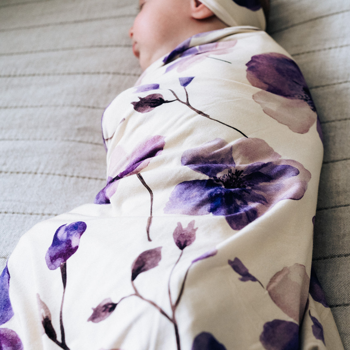 Deep Purple Maternity Delivery Gown & Floral Swaddle
