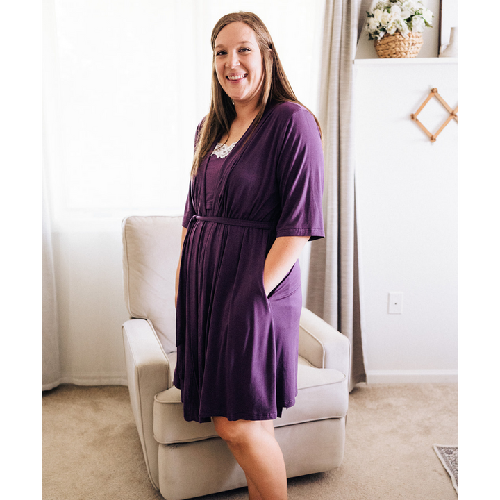 Deep Purple Maternity Delivery Gown & Floral Swaddle