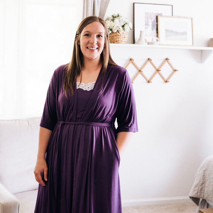 Deep Purple Maternity Delivery Gown & Floral Swaddle