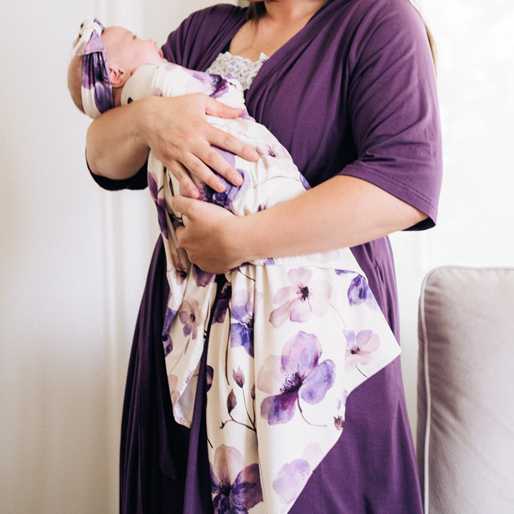 Deep Purple Maternity Delivery Gown & Floral Swaddle