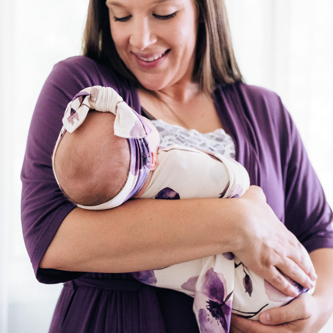 Deep Purple Maternity Delivery Gown & Floral Swaddle