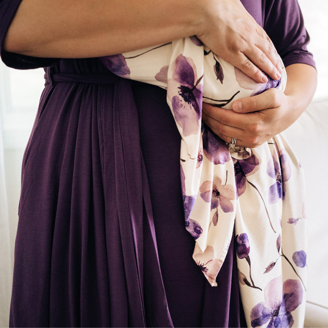 Deep Purple Maternity Delivery Gown & Floral Swaddle
