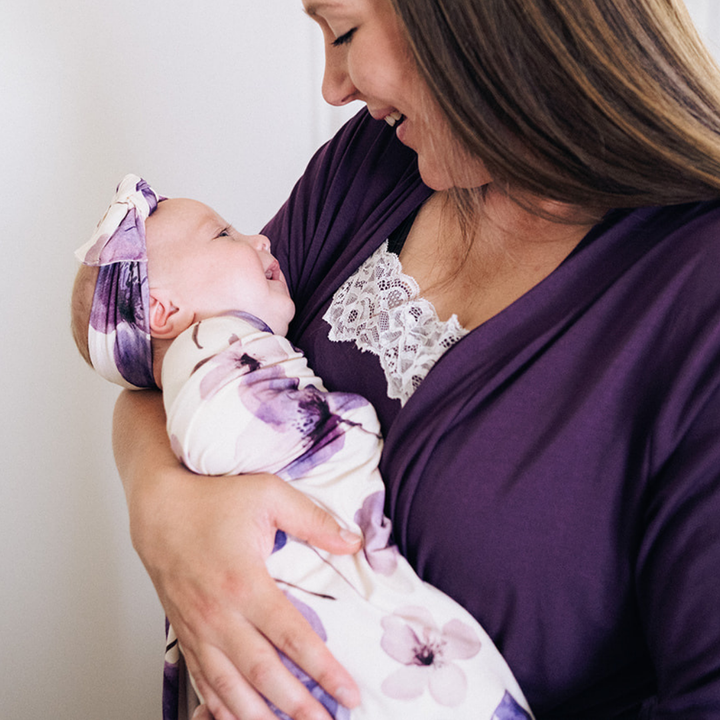 Deep Purple Maternity Delivery Gown & Floral Swaddle