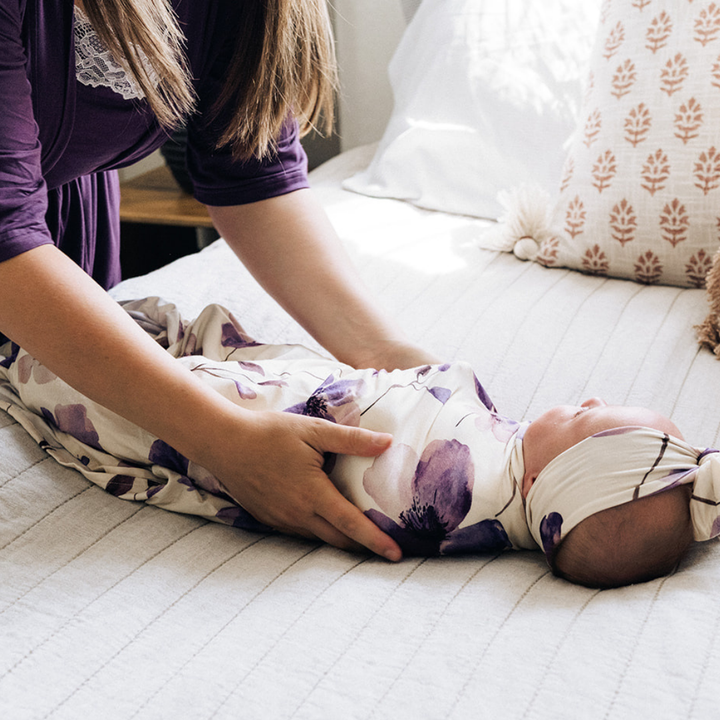 Deep Purple Maternity Delivery Gown & Floral Swaddle