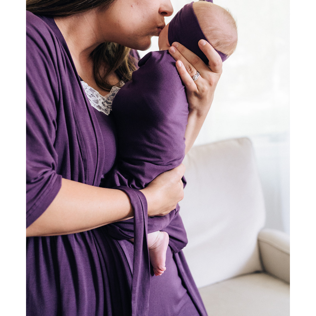 Deep Purple Maternity Delivery Gown & Matching Swaddle