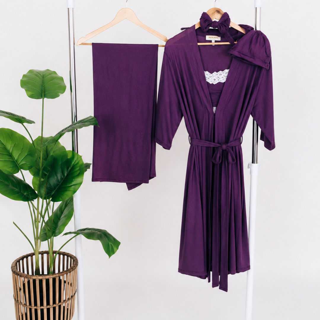 Deep Purple Maternity Delivery Gown & Matching Swaddle