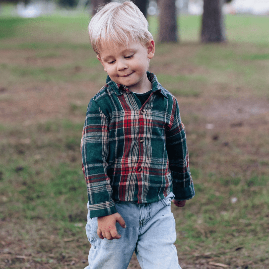 Red & Green Plaid Holiday Shirt- Boy's - HAHA MAMA Clothing