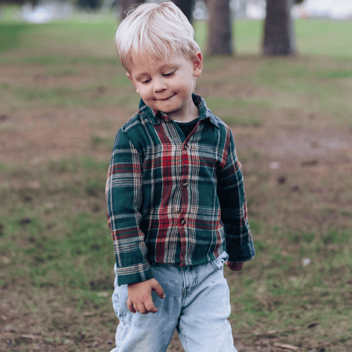 Red & Green Plaid Holiday Shirt- Boy's - HAHA MAMA Clothing
