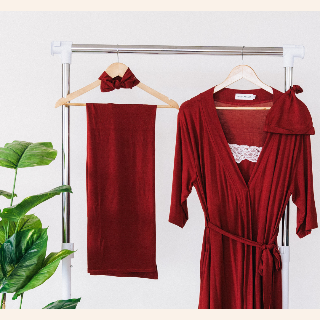 Brick Red Maternity Delivery Gown & Matching Swaddle