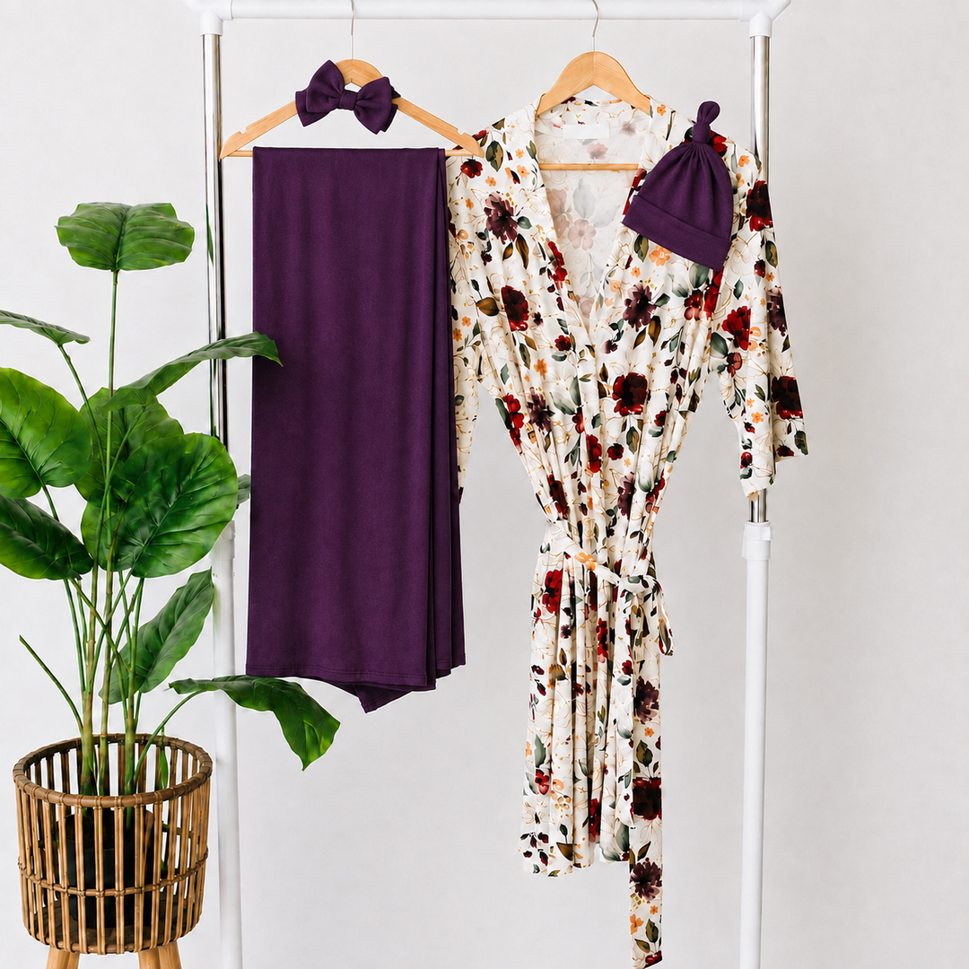 Red Rose Maternity Delivery Gown & Purple Swaddle