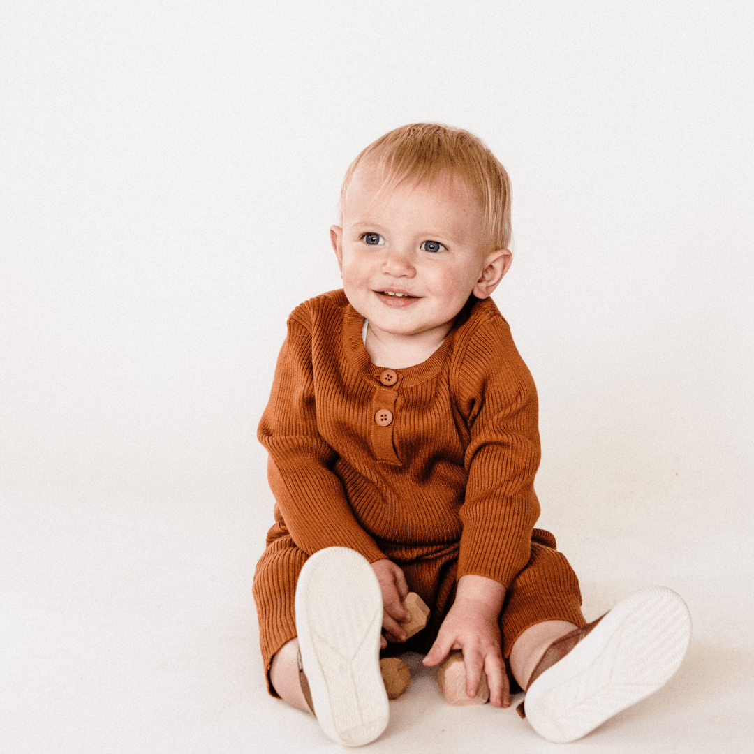 Camel Knit Long Sleeve Bodysuit - Infant - HAHA MAMA Clothing