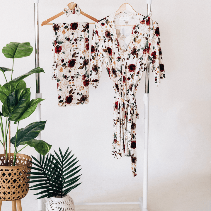 Red Rose Maternity Delivery Gown & Matching Swaddle - HAHA MAMA Clothing