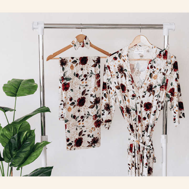Red Rose Maternity Delivery Gown & Matching Swaddle - HAHA MAMA Clothing