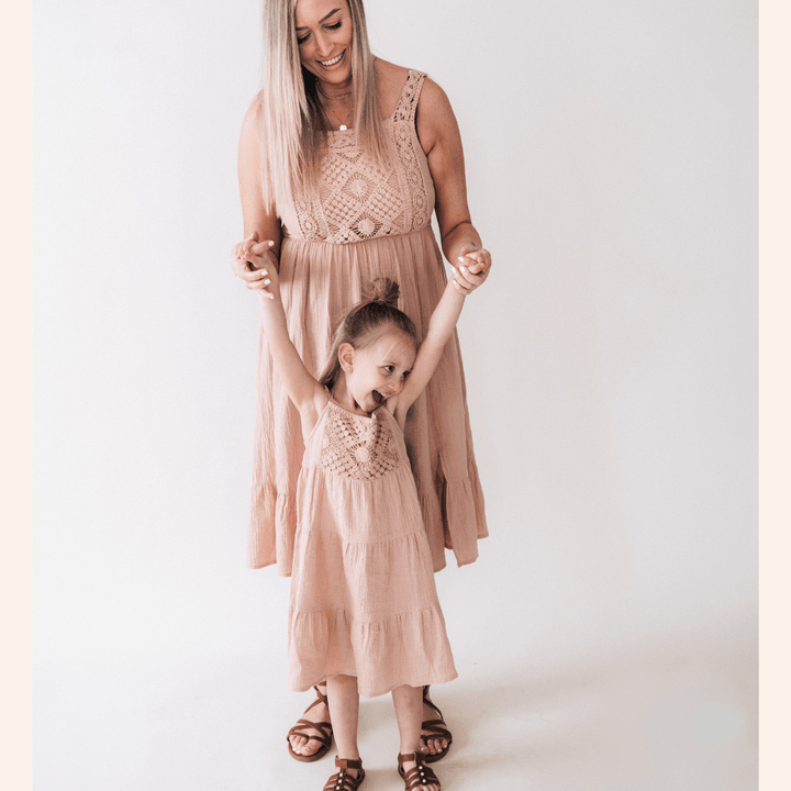 Dusty Rose Crochet Mommy & Me Dress - Women - HAHA MAMA Clothing