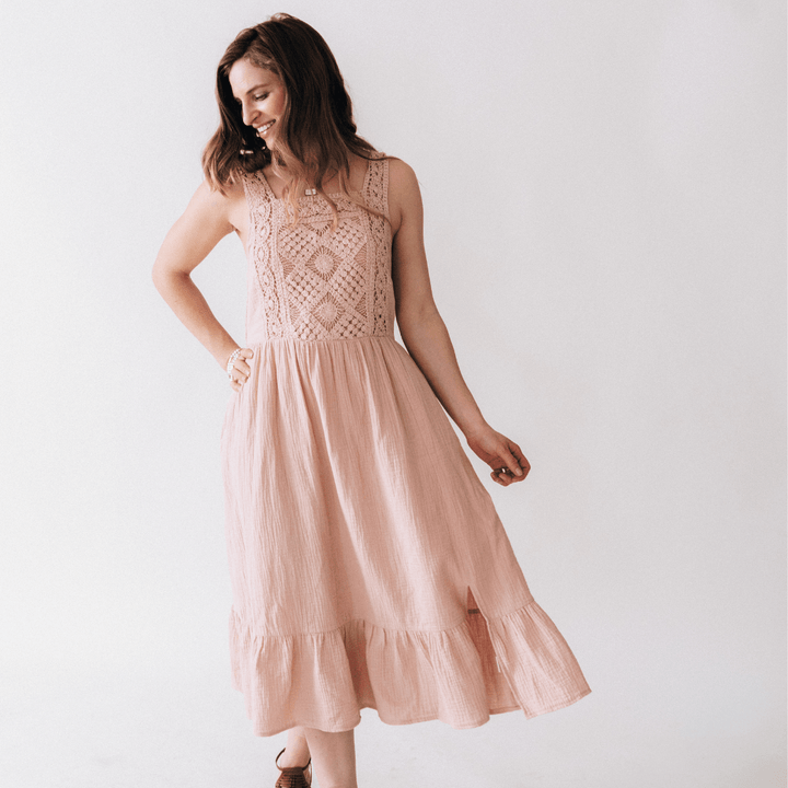 Dusty Rose Crochet Mommy & Me Dress - Women - HAHA MAMA Clothing
