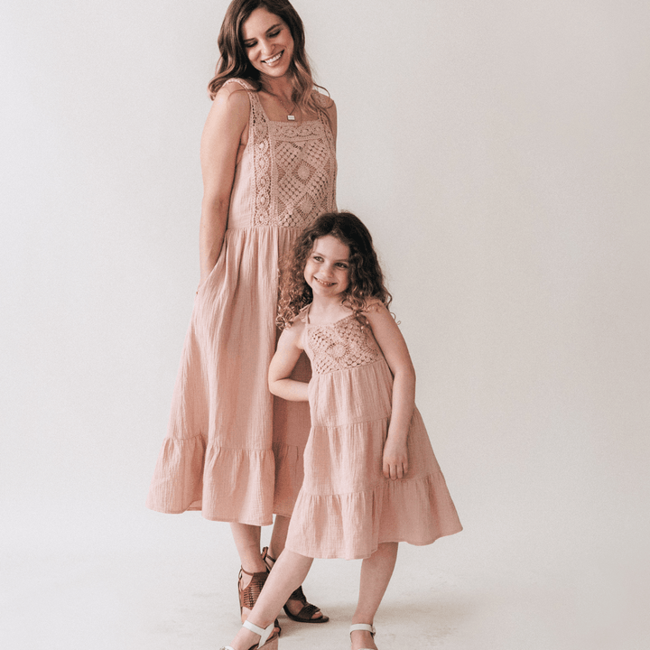Dusty Rose Crochet Mommy & Me Dress - Women - HAHA MAMA Clothing