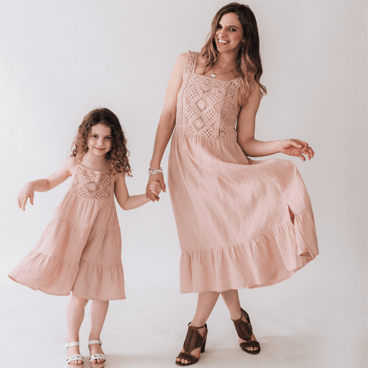 Dusty Rose Crochet Mommy & Me Dress - Women - HAHA MAMA Clothing