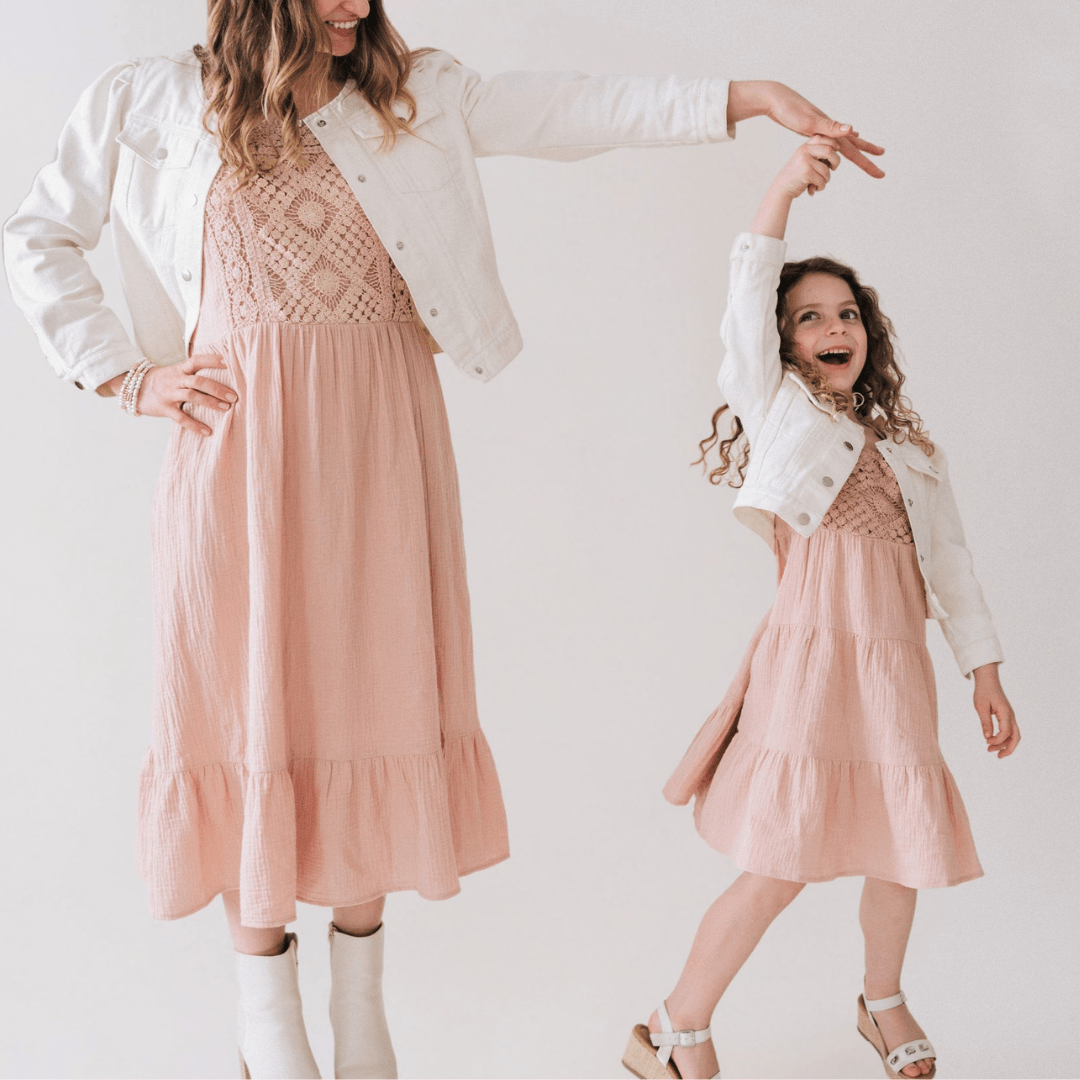 Ivory Cropped Denim Jacket - Child - HAHA MAMA Clothing