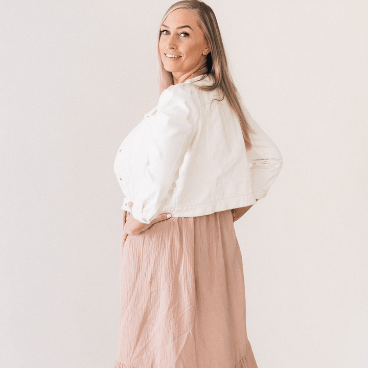 Ivory Cropped Denim Jacket - Women - HAHA MAMA Clothing