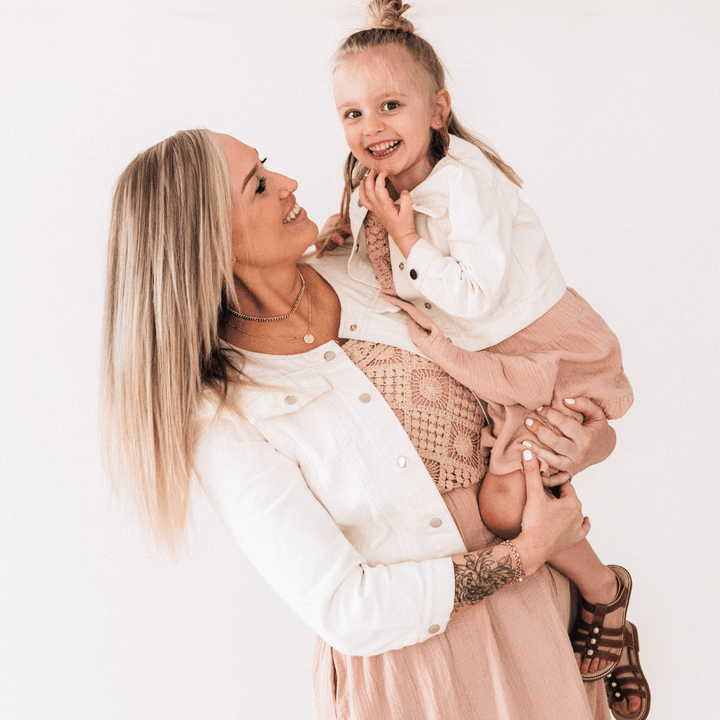 Ivory Cropped Denim Jacket - Child - HAHA MAMA Clothing