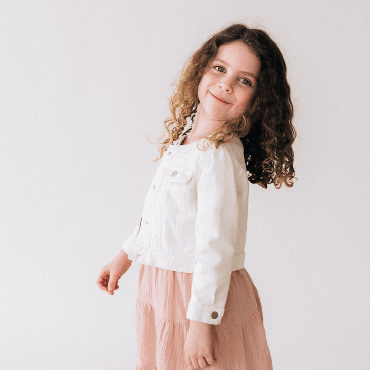 Ivory Cropped Denim Jacket - Child - HAHA MAMA Clothing
