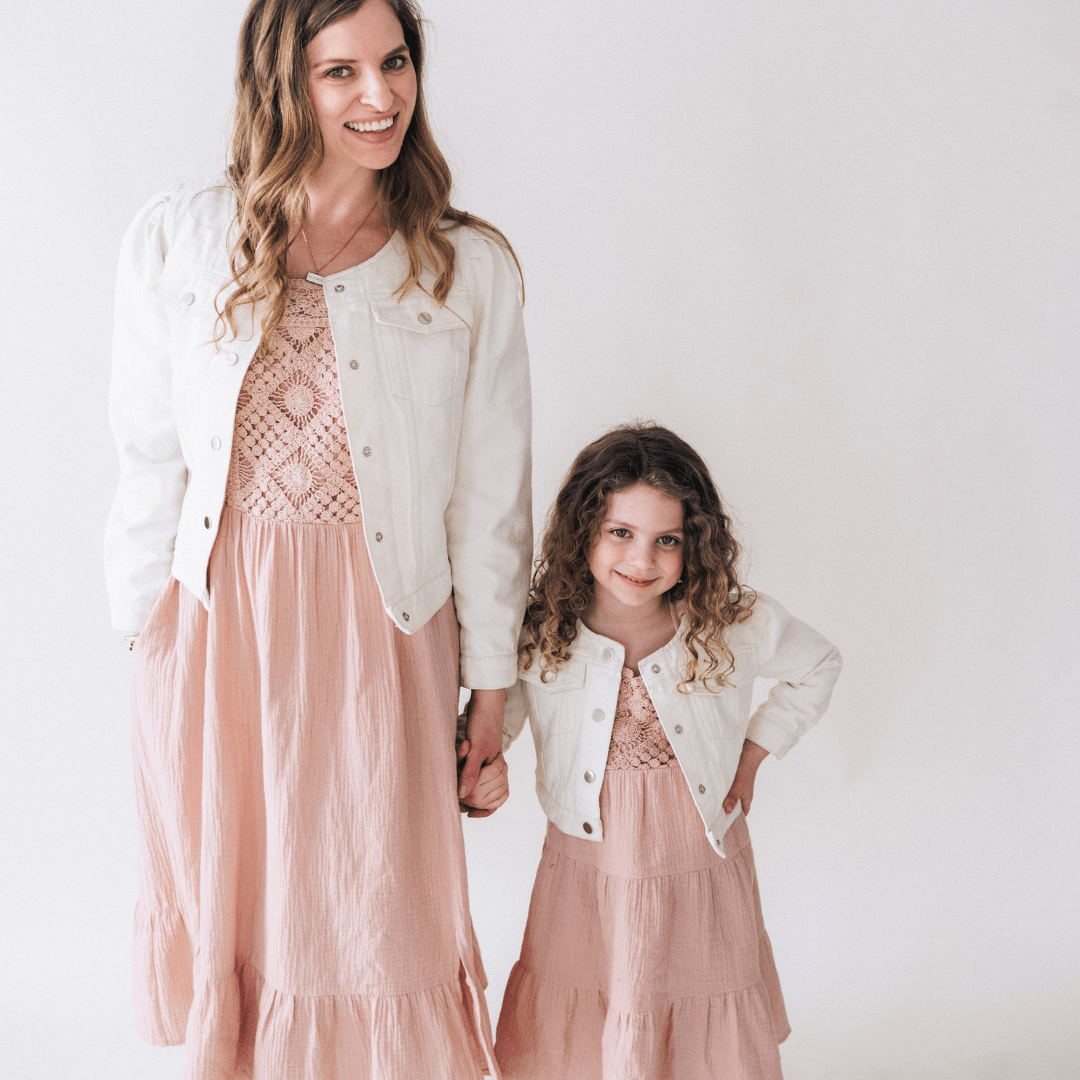 Ivory Cropped Denim Jacket - Child - HAHA MAMA Clothing