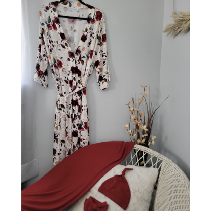 Red Rose Maternity Delivery Gown & Red Brick Swaddle