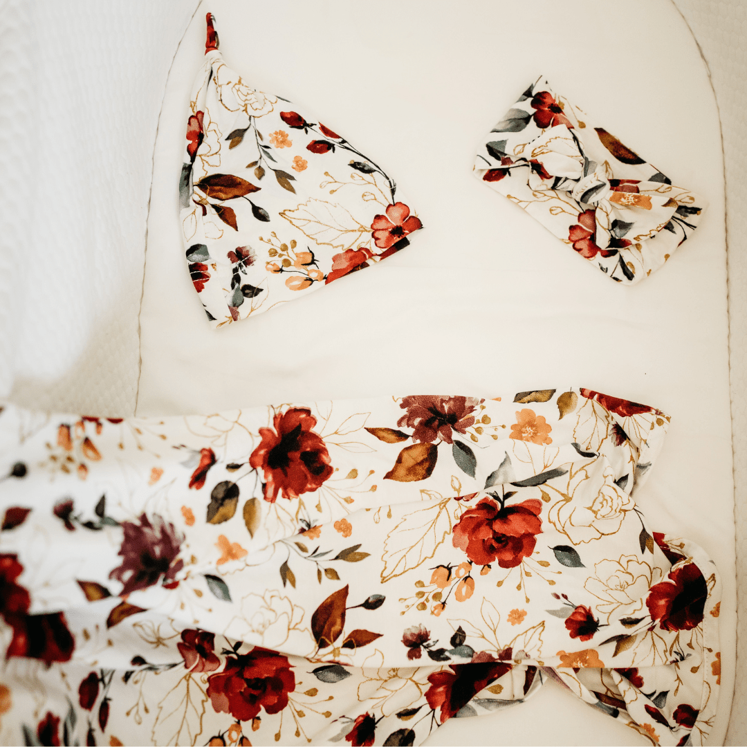 Red Rose Maternity Delivery Gown & Matching Swaddle - HAHA MAMA Clothing