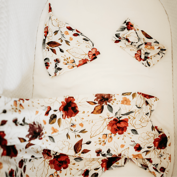 Red Rose Maternity Delivery Gown & Matching Swaddle - HAHA MAMA Clothing