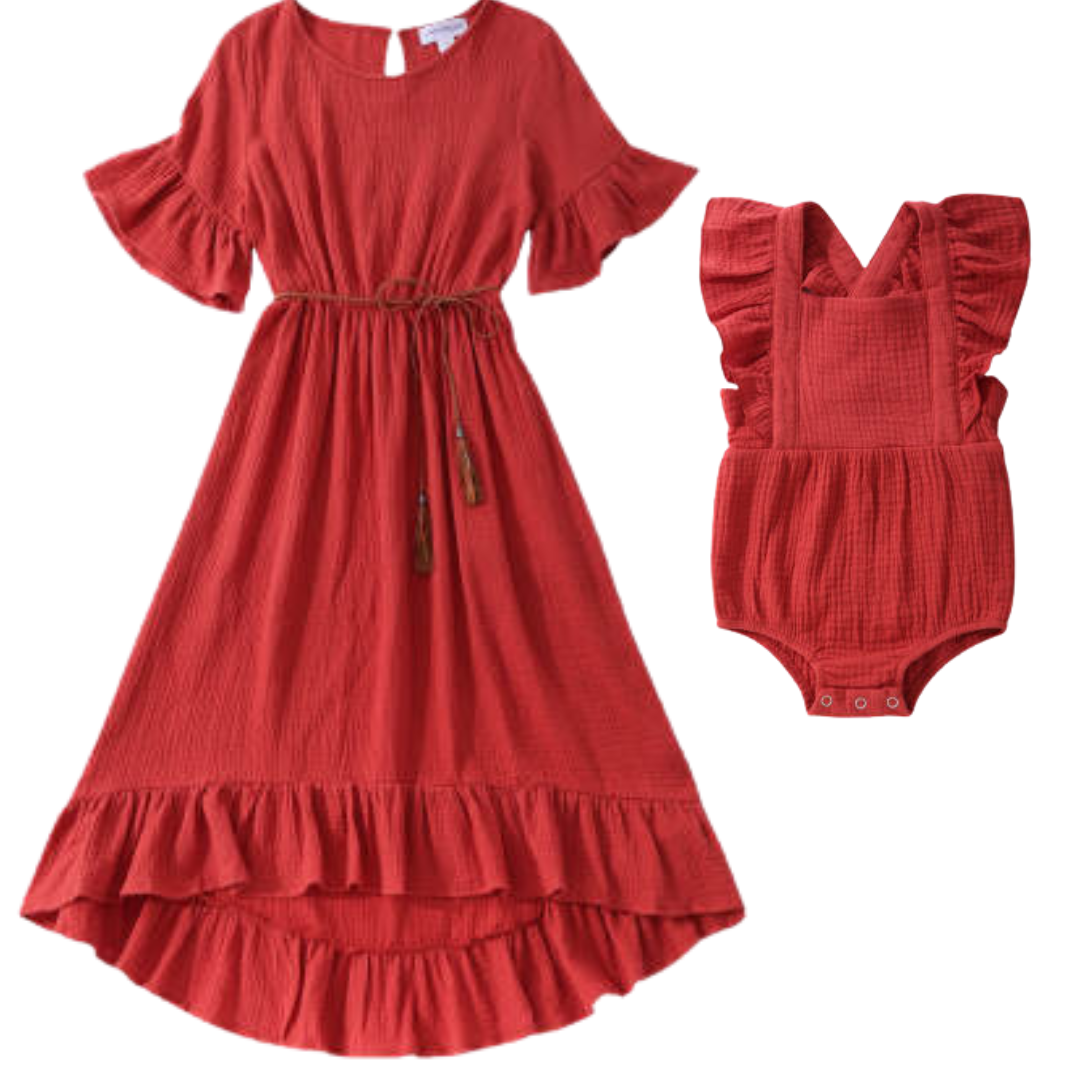 Rust Colored Midi High Low Mommy & Me Dresses - Infant