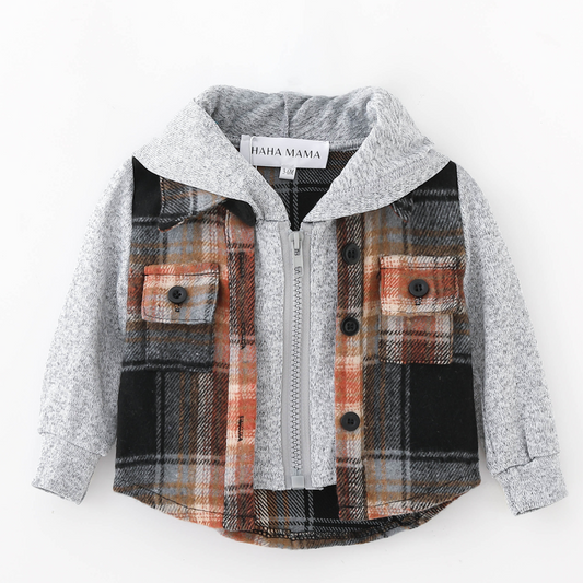 Hooded Gray & Rust Flannel Zip Jacket - Infant