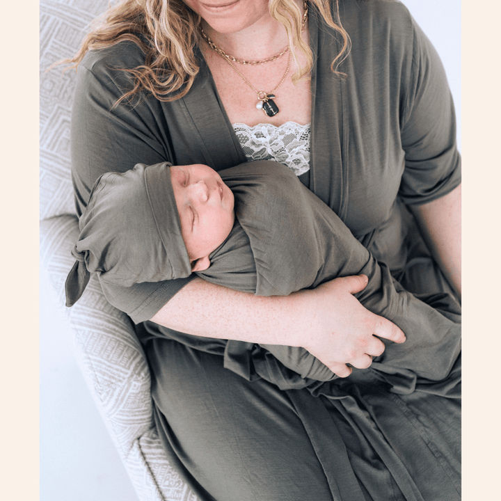 Sage Green Maternity Delivery Gown & Matching Swaddle - HAHA MAMA Clothing