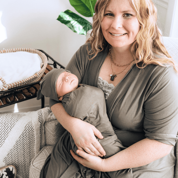 Sage Green Maternity Delivery Gown & Matching Swaddle - HAHA MAMA Clothing