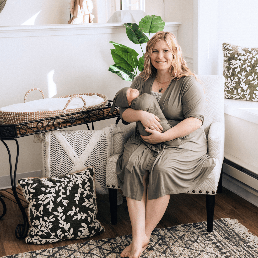 Sage Green Maternity Delivery Gown & Matching Swaddle - HAHA MAMA Clothing