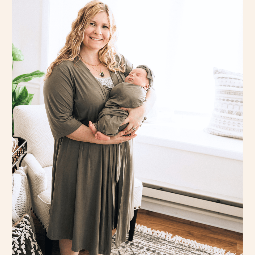 Sage Green Maternity Robe & Matching Swaddle Set