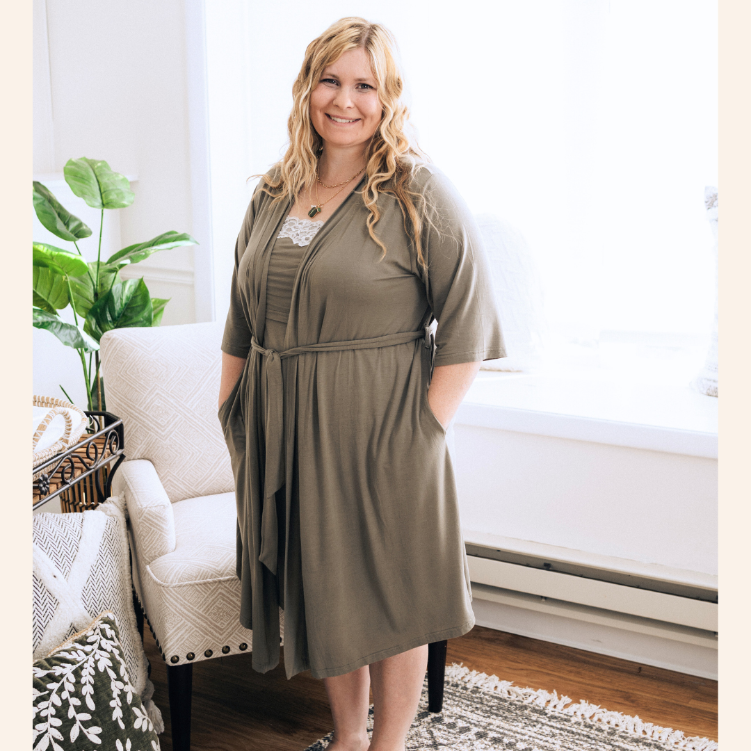 Sage Green Maternity Delivery Gown & Vintage Floral Swaddle