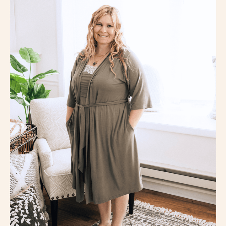 Sage Green Maternity Delivery Gown & Matching Swaddle - HAHA MAMA Clothing