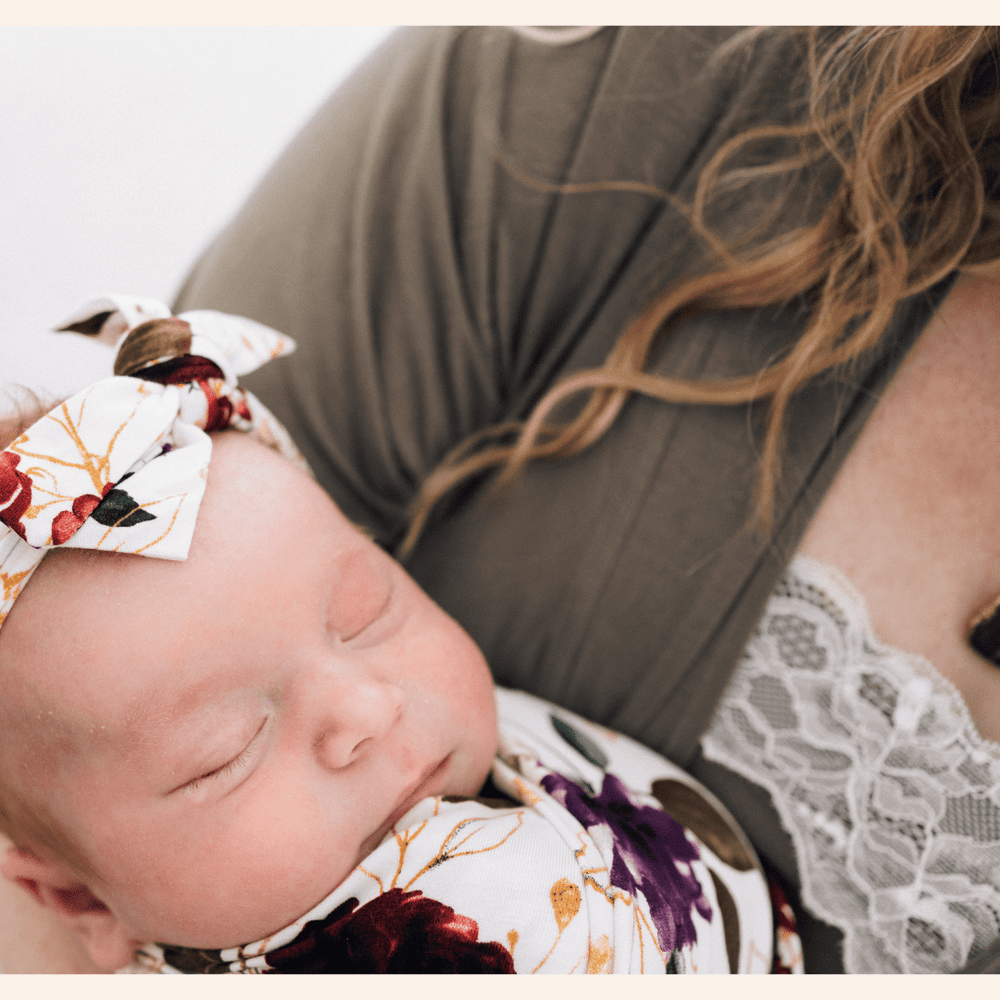 Sage Green Maternity Delivery Gown & Red Rose Swaddle - HAHA MAMA Clothing